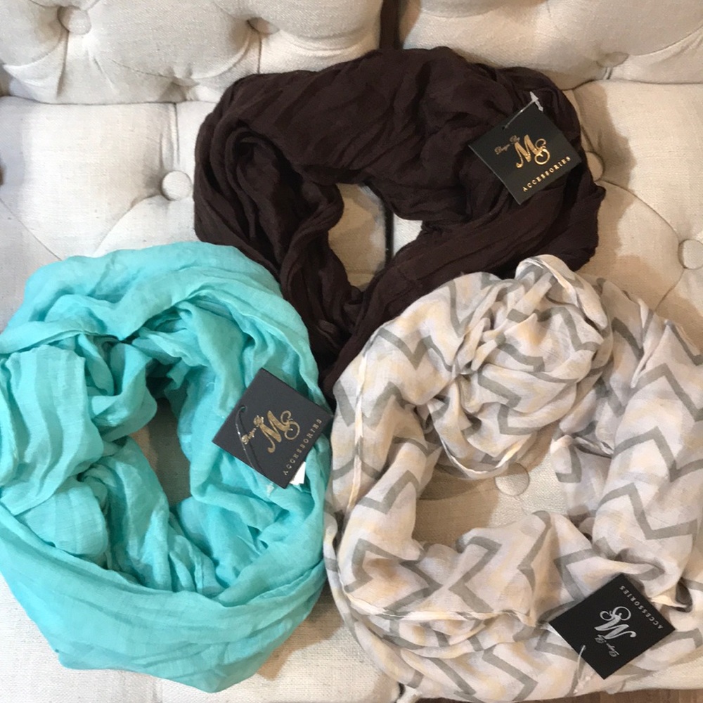 Infinity scarf bundle of 3 NWT Brown-chevron-teal